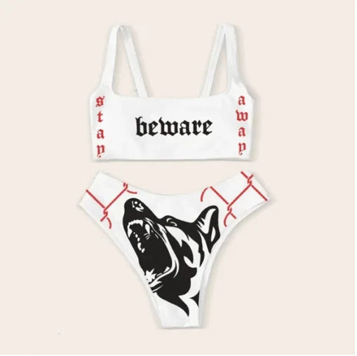 Punk Gothic Letters Print Bikinis Set Sexy Bikini 2023 Women Skull Pattern V-neck Swimwear Fashion Swimsuit Bathing Suit