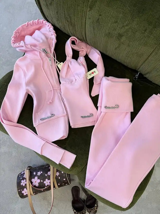 ITGIRLSOCIETY Y2K Slim Zip Hoodie & Sports Pants Tracksuit Set
