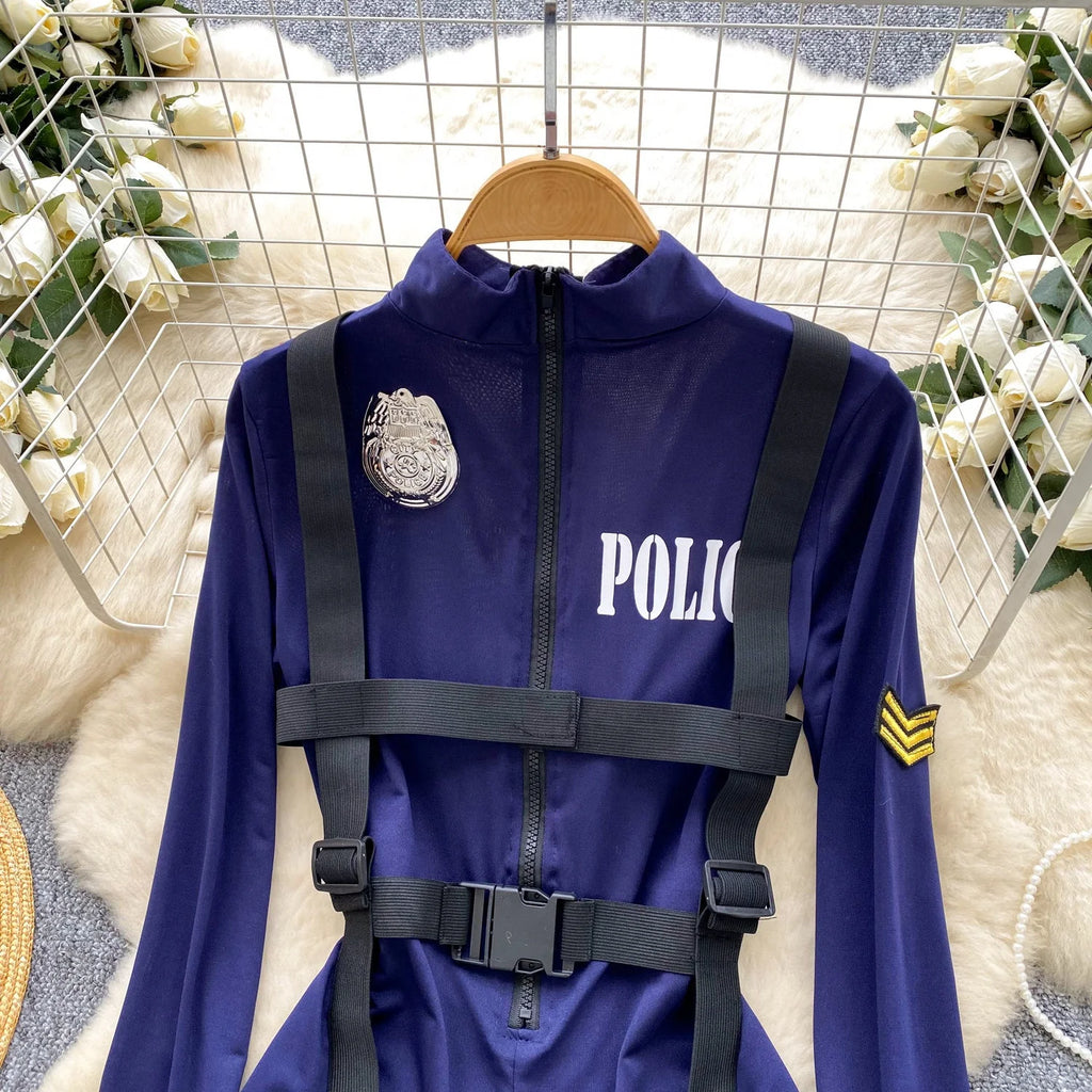 ITGIRLSOCIETY Sexy Police Uniform Long Sleeve Jumpsuit