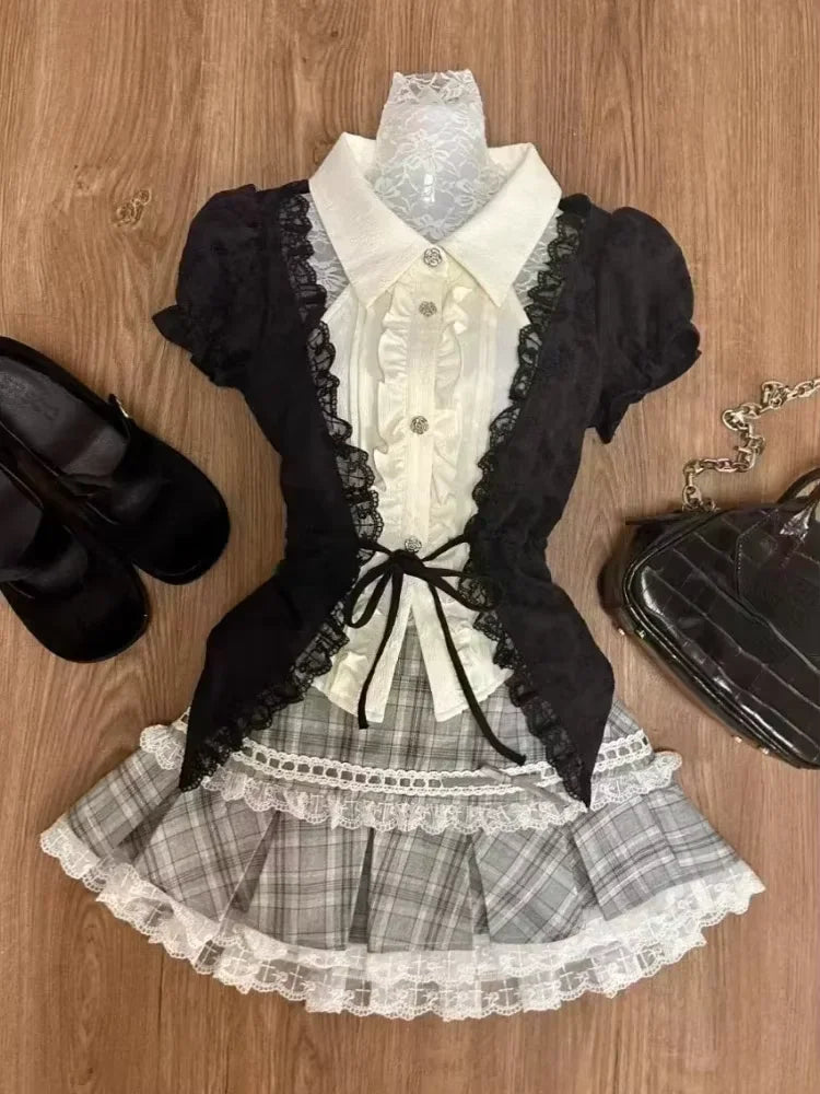 ITGIRLSOCIETY Pleated Mini Skirt 3-Piece Set