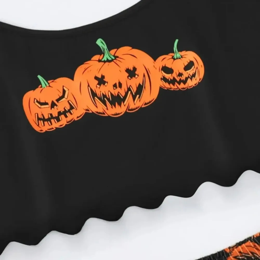 Halloween Pumpkin Print Two-Piece Pajamas Set