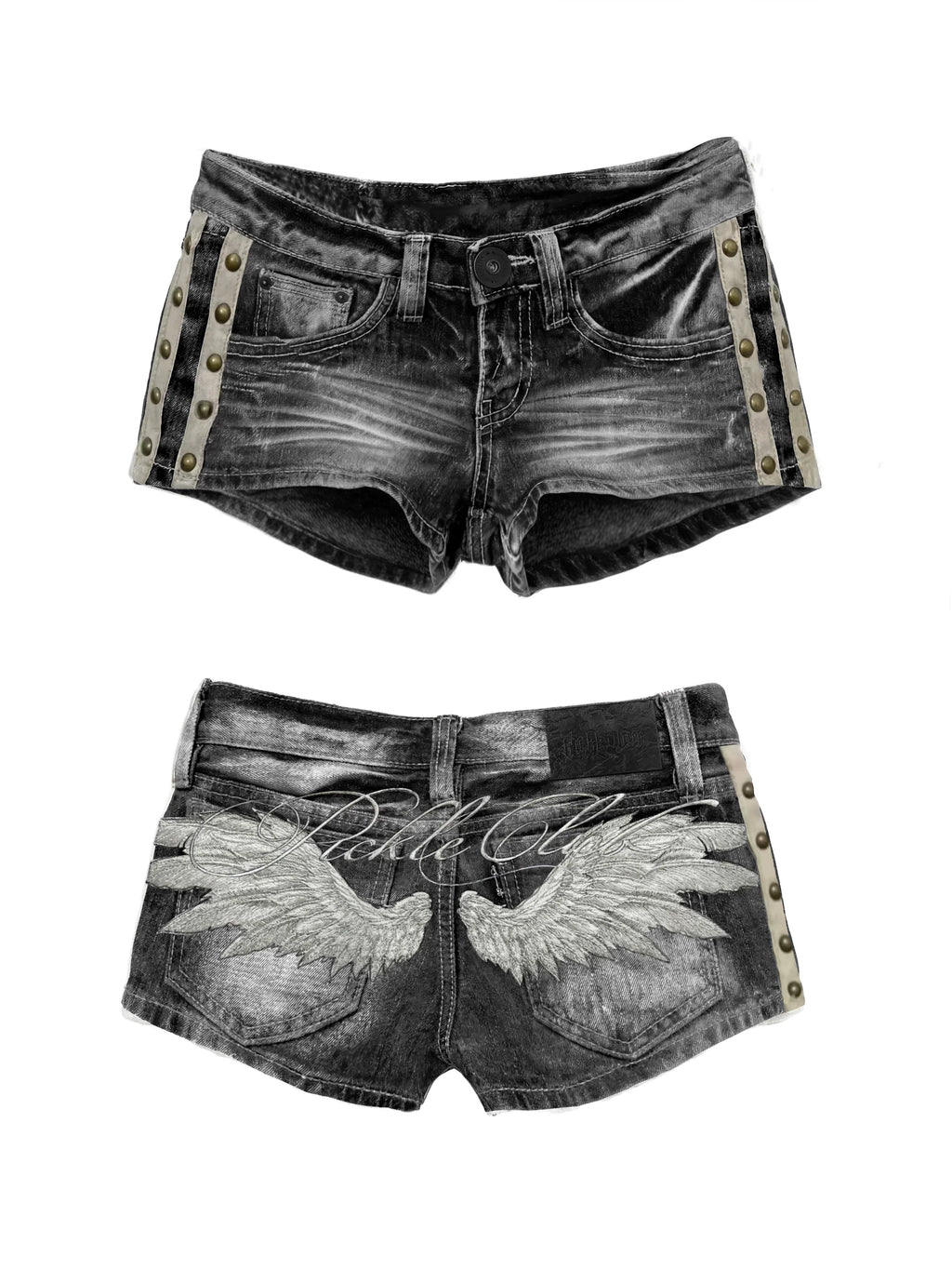ITGIRLSOCIETY Y2K Angel Wings Embroidered Denim Vest & Low-Waist Shorts Set