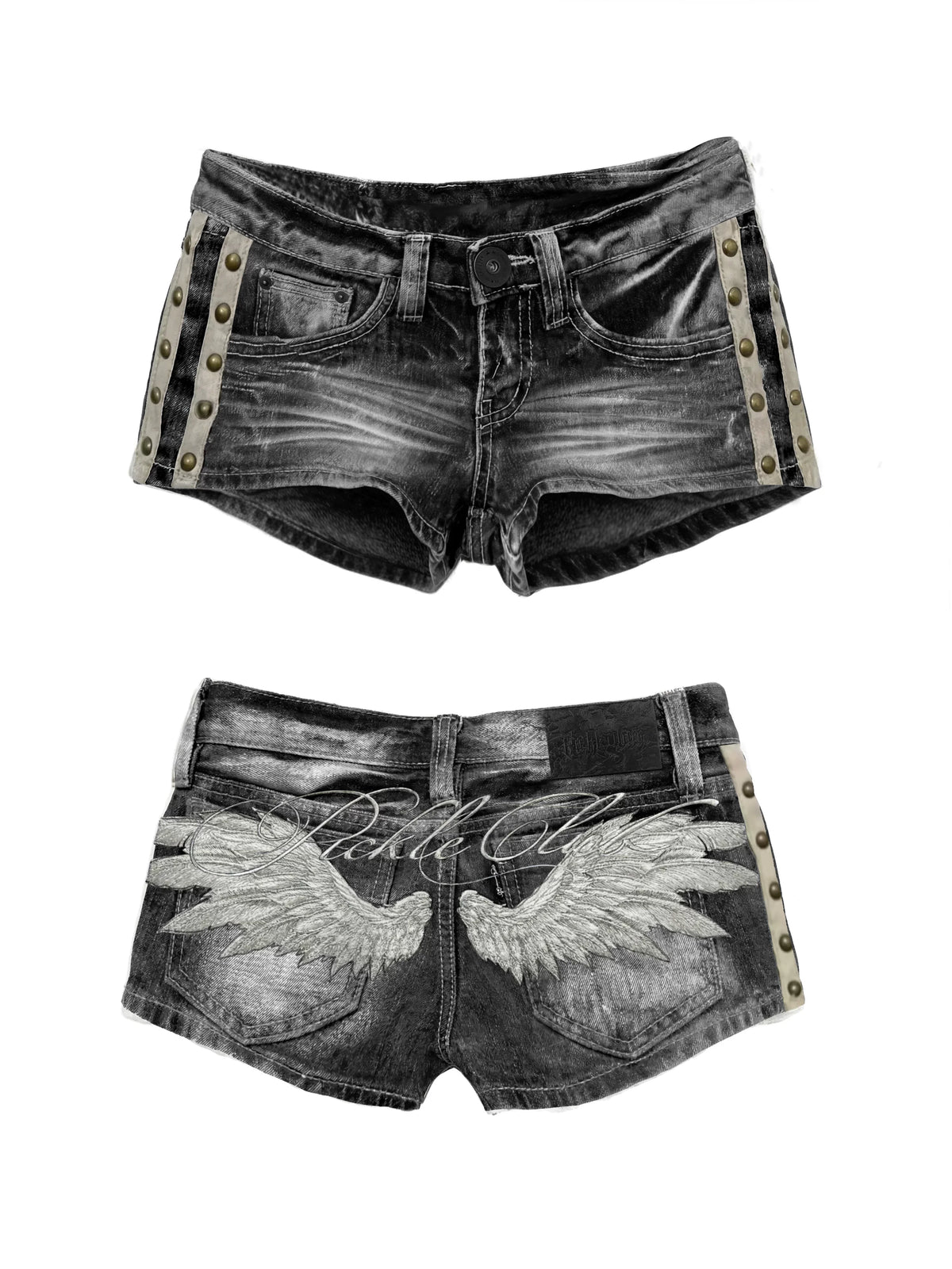 ITGIRLSOCIETY Y2K Angel Wings Embroidered Denim Vest & Low-Waist Shorts Set