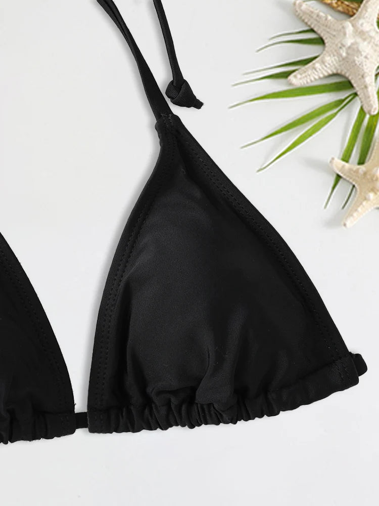 2Pc/Set 2024 Fashion Sexy Swimsuit Women Bikinis Set Triangle Swimwear String Beachwear Thong One Piece Suits Brazilian Biquini