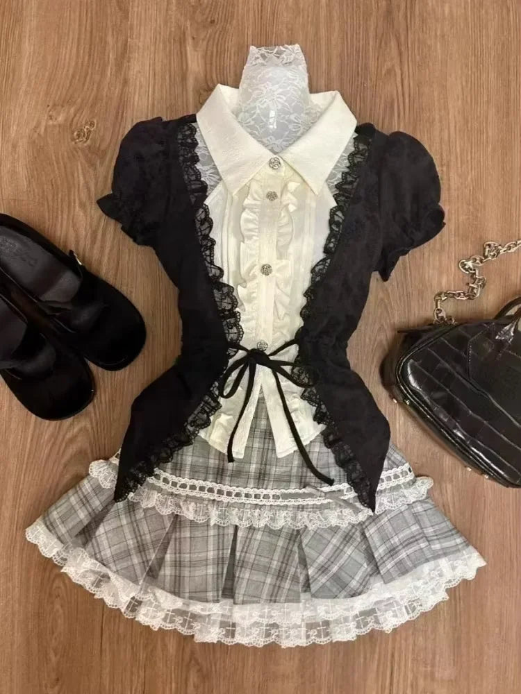 ITGIRLSOCIETY Pleated Mini Skirt 3-Piece Set