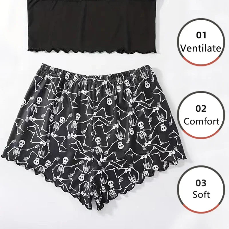 ITGIRLSOCIETY Skull Print 2-Piece Pajama Set
