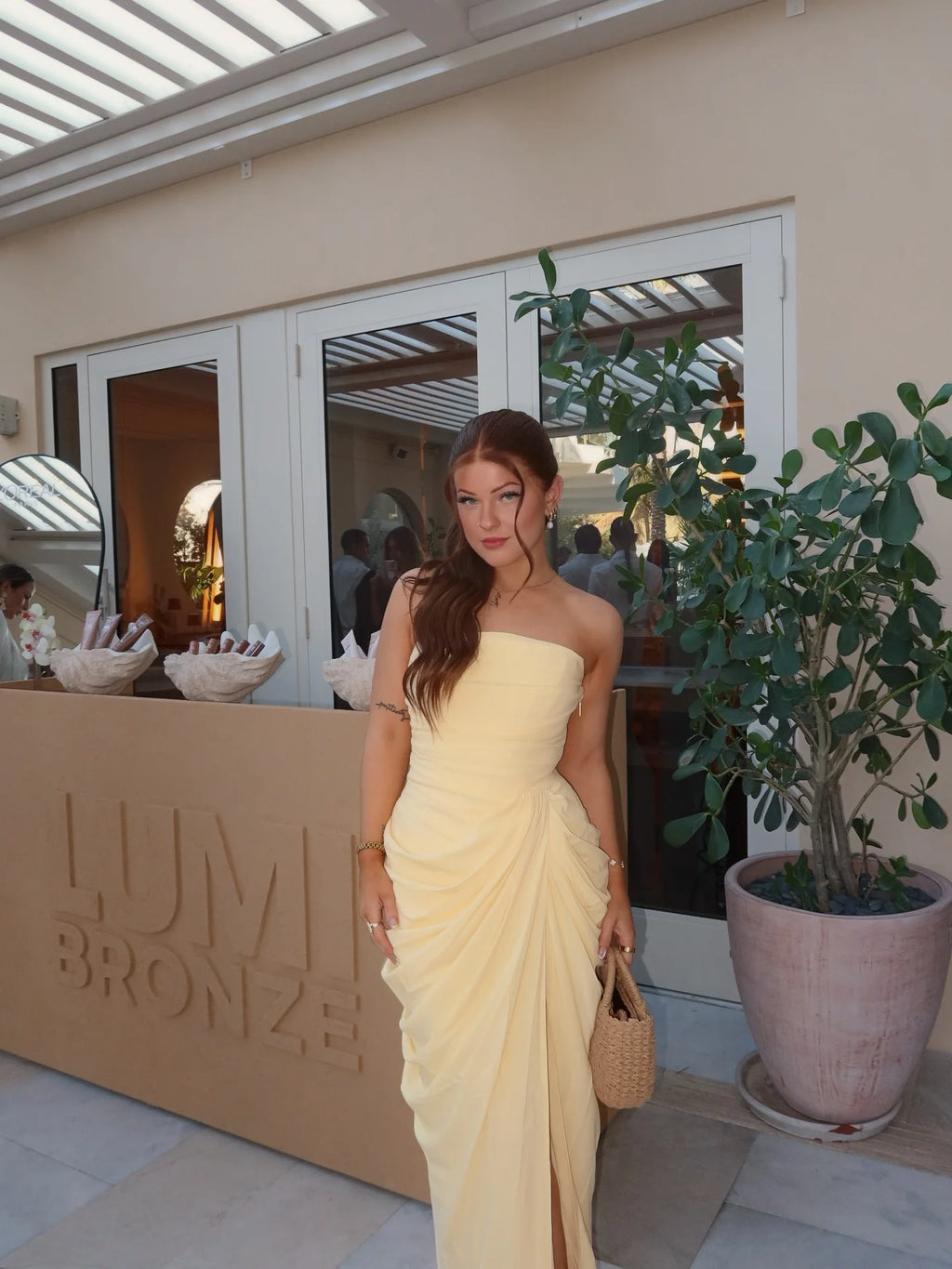 ITGIRLSOCIETY Strapless Ruched High Slit Maxi Dress