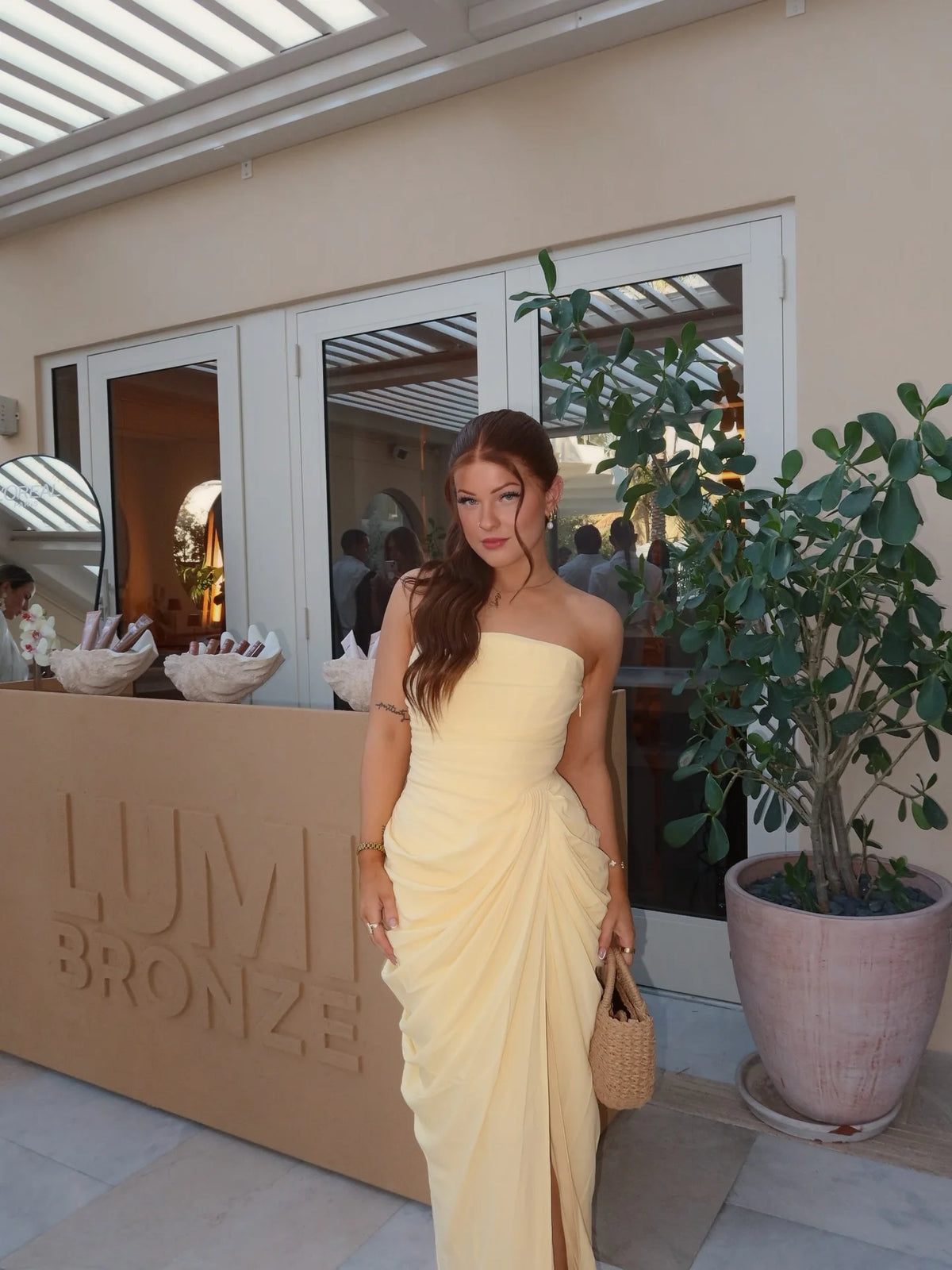 ITGIRLSOCIETY Strapless Ruched High Slit Maxi Dress