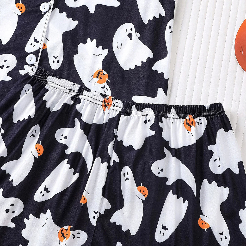 ITGIRLSOCIETY Halloween Pumpkin Ghost Short Sleeve Pajama Set