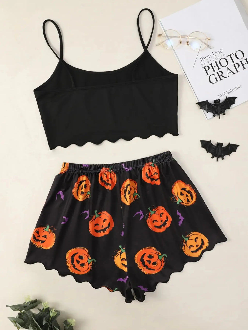 ITGIRLSOCIETY Halloween Pumpkin Print Pajama Set