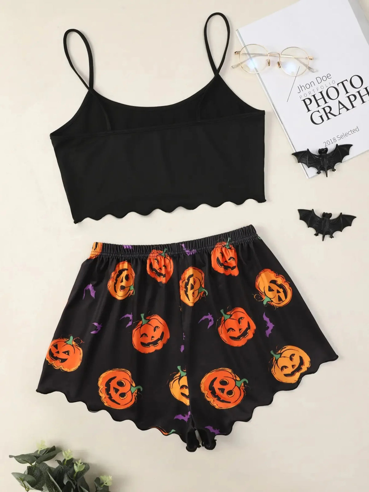 ITGIRLSOCIETY Halloween Pumpkin Print Pajama Set