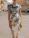 ITGIRLSOCIETY Elegant Off-the-Shoulder Printed Midi Dress