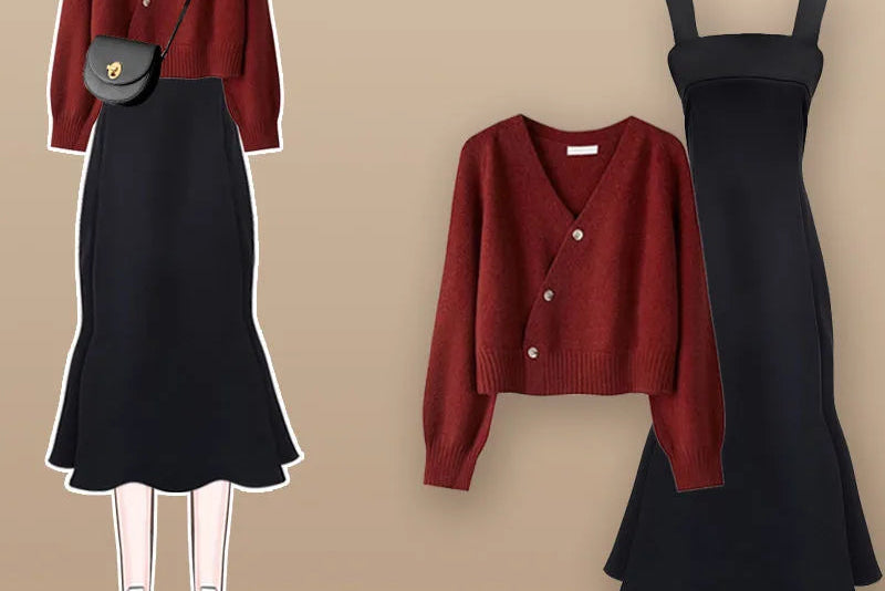 ITGIRLSOCIETY Bow Cardigan & Fishtail Skirt Two-Piece Set