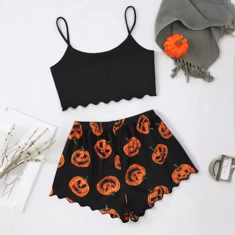 Halloween Pumpkin Print Two-Piece Pajamas Set