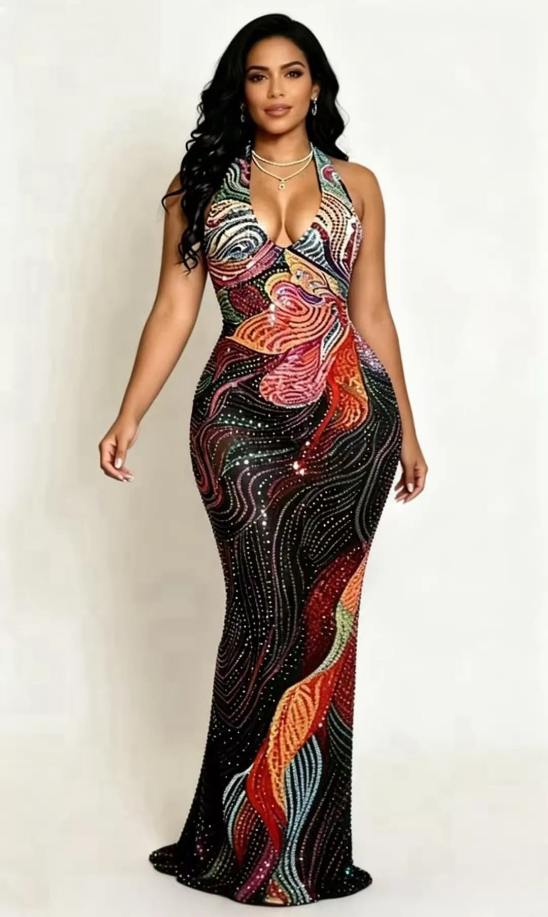 ITGIRLSOCIETY Sheer Mesh Crystal Rhinestone Gown