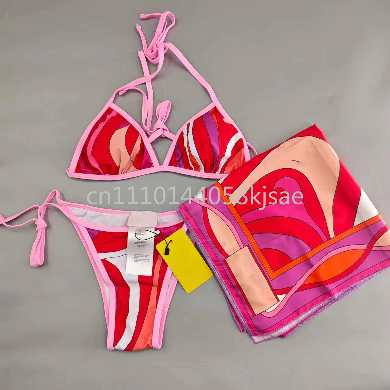 Classic Design Women's Red Bikini Sets Fashion Brand Lady Beachwear Headband Swimsuits Swimwear
