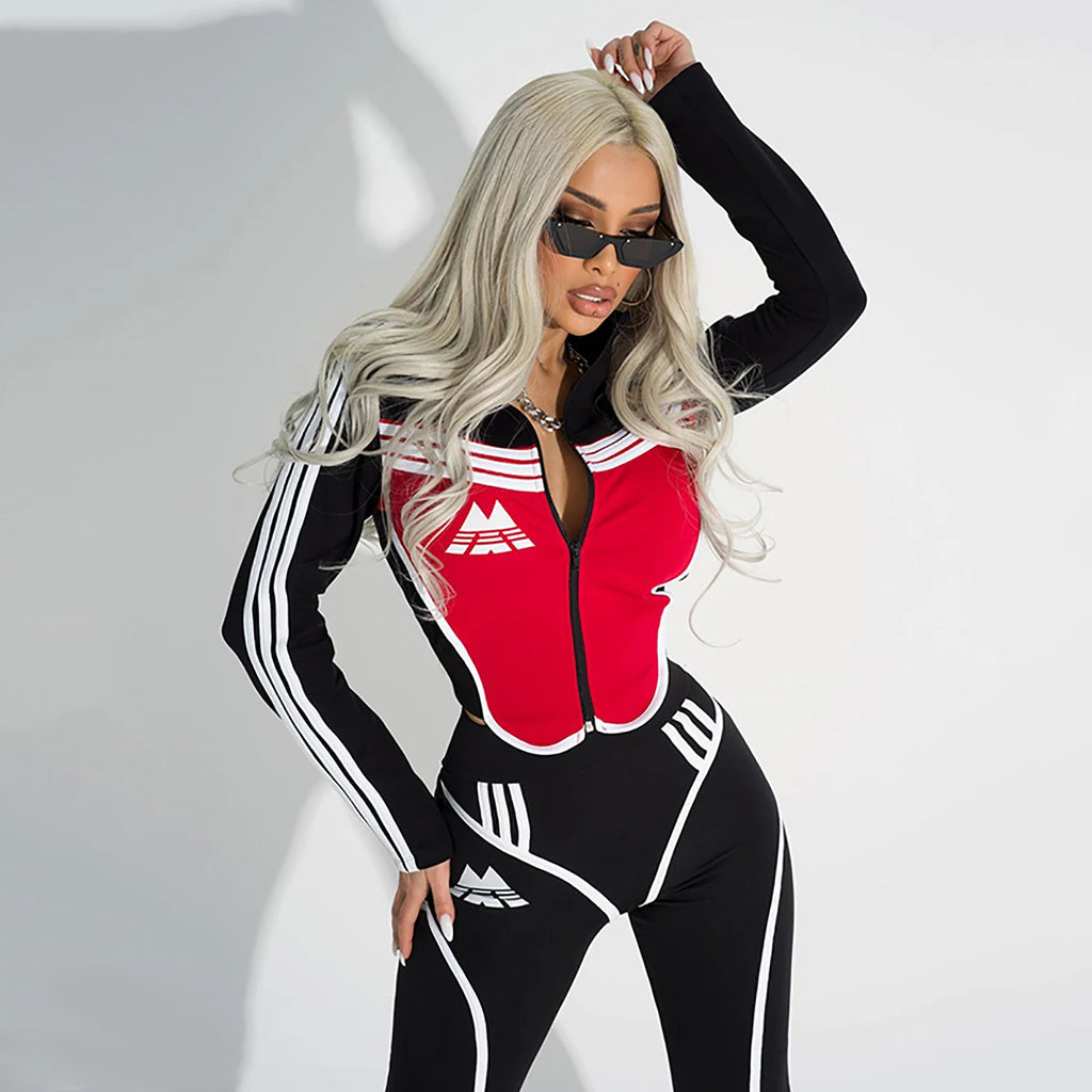 ITGIRLSOCIETY Color Block Zip-Up Sports Set