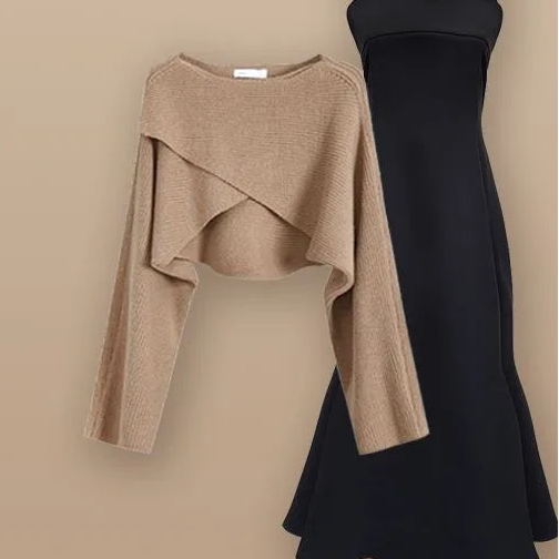 ITGIRLSOCIETY Bow Cardigan & Fishtail Skirt Two-Piece Set