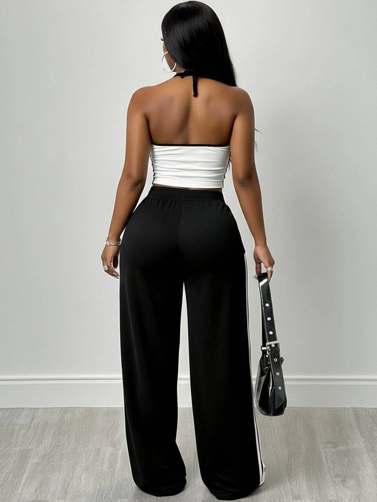 ITGIRLSOCIETY Halter Stripe Wide Leg Set