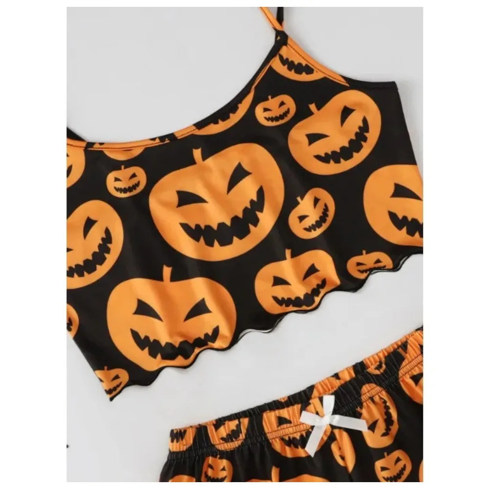 Halloween Pumpkin Print Two-Piece Pajamas Set