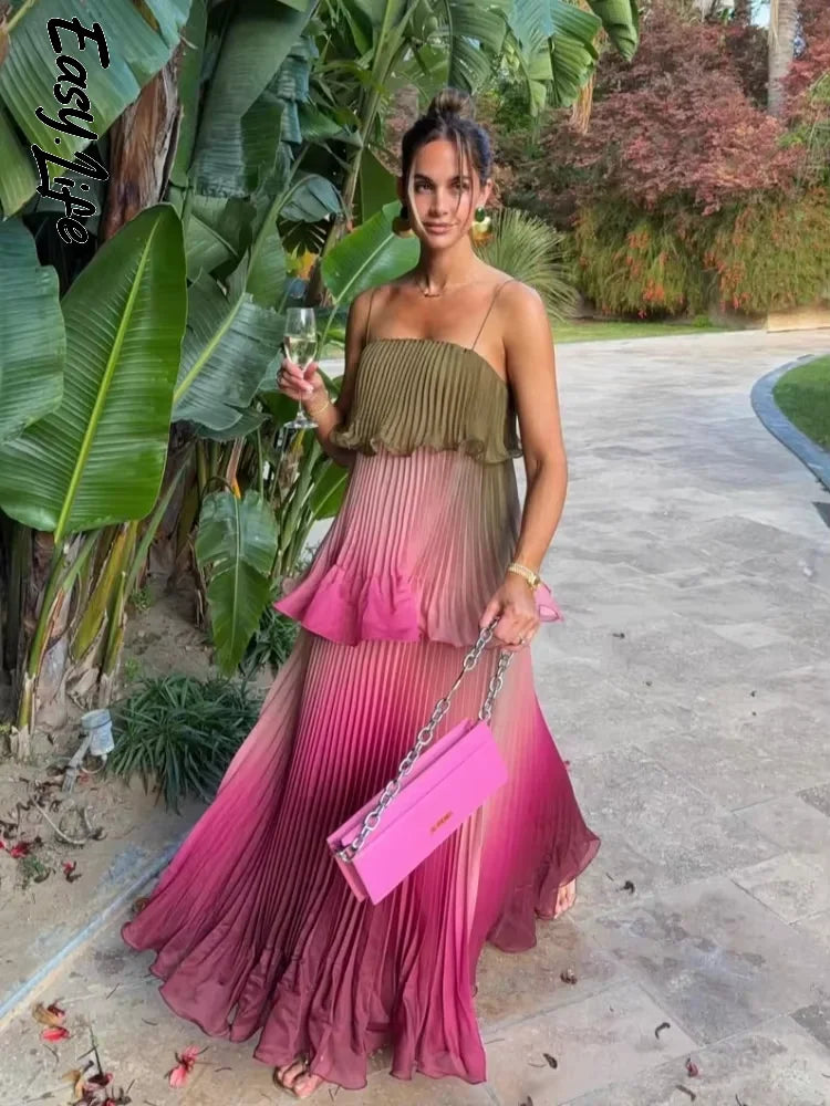 ITGIRLSOCIETY Ruffle Tiered Spaghetti Strap Maxi Dress