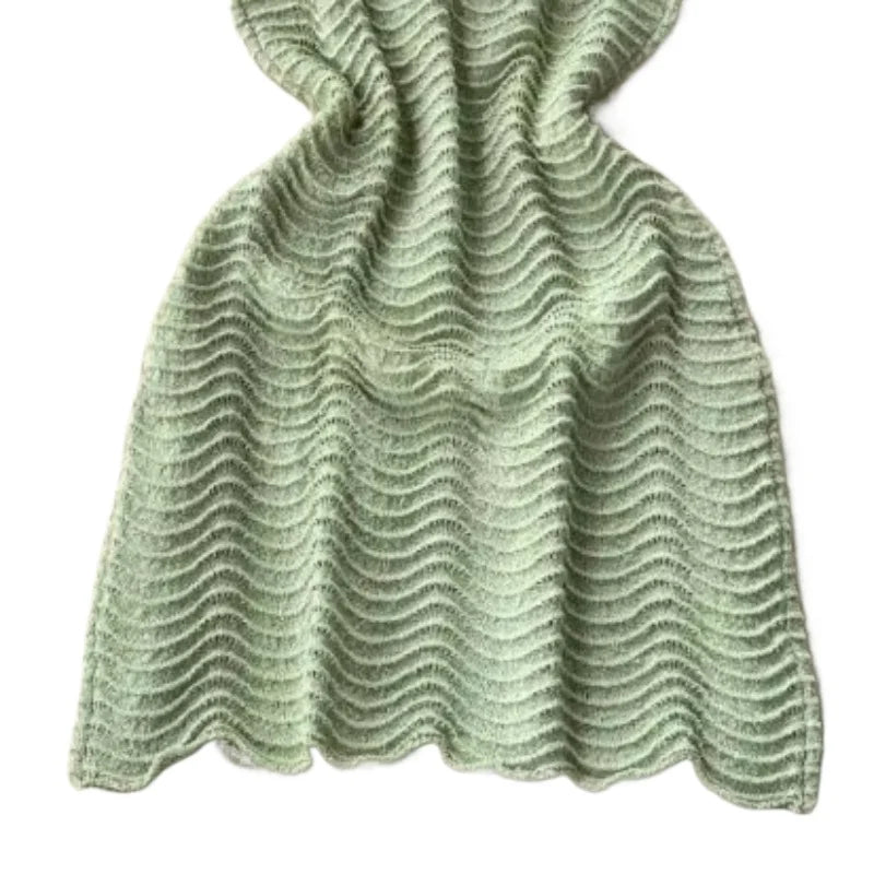 Green See-thorough Halter Neck Mini Dress Women's Sleeveless Wavy Textured Sundress Stretchy Knit Bodycon Summer Party Dress