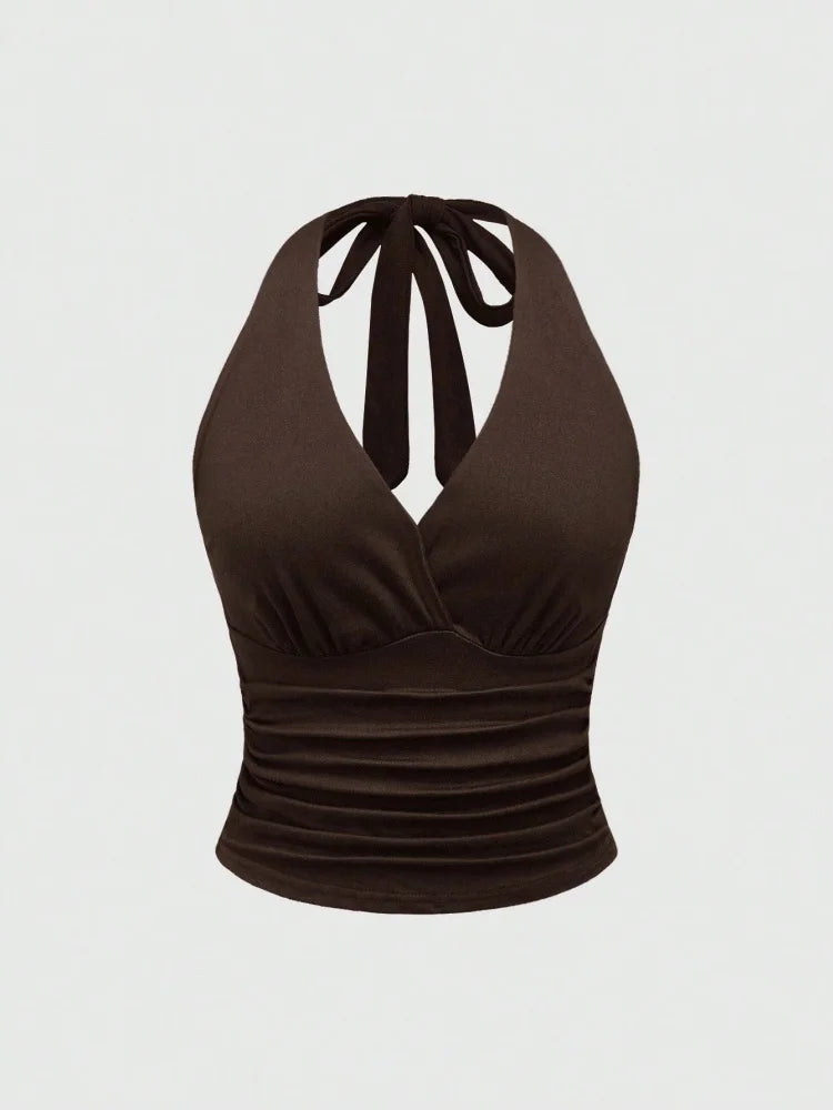 ITGIRLSOCIETY Leopard Print V-Neck Backless Halter Crop Top