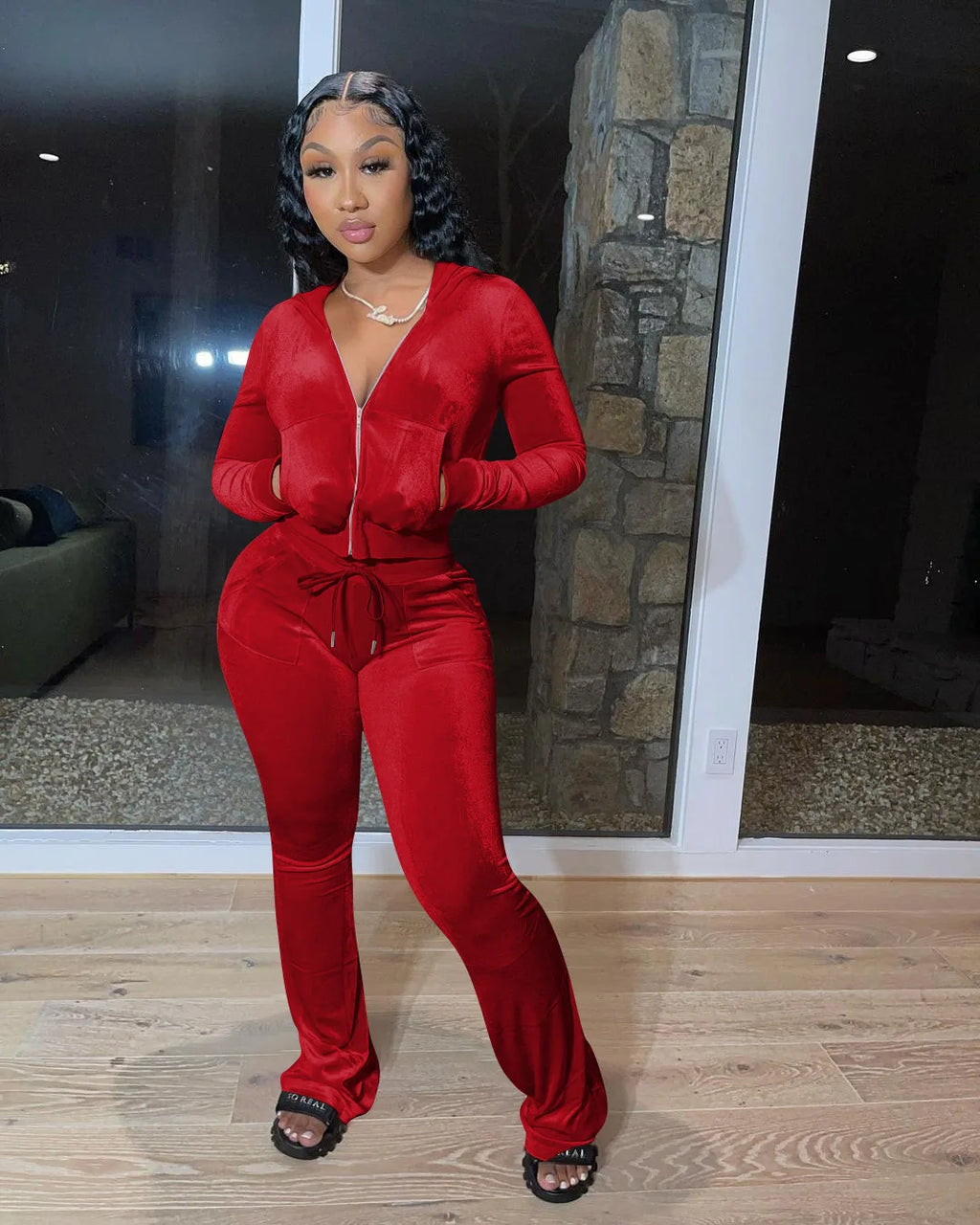 Street 2 Piece Sets Women Outfit Autumn Clothes Women 2025 Solid Hooded Sweatshirt Top and Pants Sets Velvet Tracksuit Woman Set