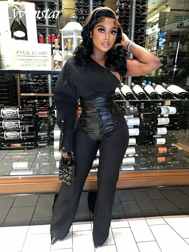 ITGIRLSOCIETY Black Bodycon Top & Pants Set