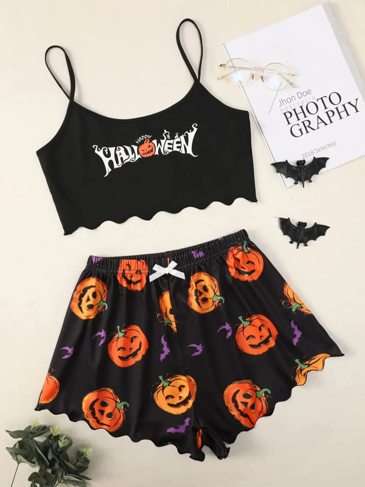 ITGIRLSOCIETY Halloween Pumpkin Print Pajama Set