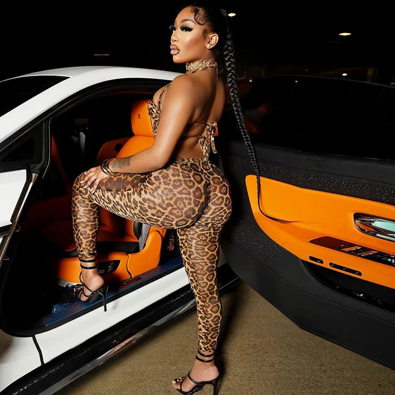 STYLISH LADY Floral Printed Backless 2 Piece Set Women Sleeveless Halter Crop Top and Skinny Pant Suits 2025 Summer Outfits