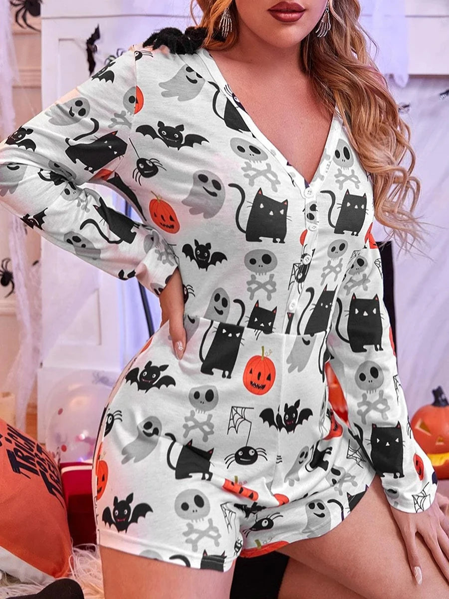 ITGIRLSOCIETY Halloween Ghost Print Bodycon Romper