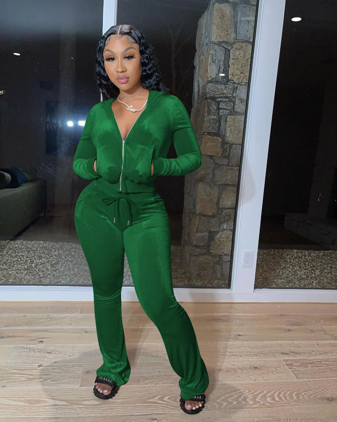 Street 2 Piece Sets Women Outfit Autumn Clothes Women 2025 Solid Hooded Sweatshirt Top and Pants Sets Velvet Tracksuit Woman Set