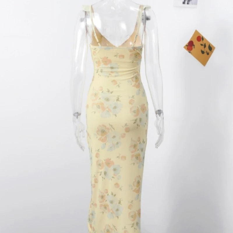 ITGIRLSOCIETY Sunny Floral Print Backless Spaghetti Strap Maxi Dress