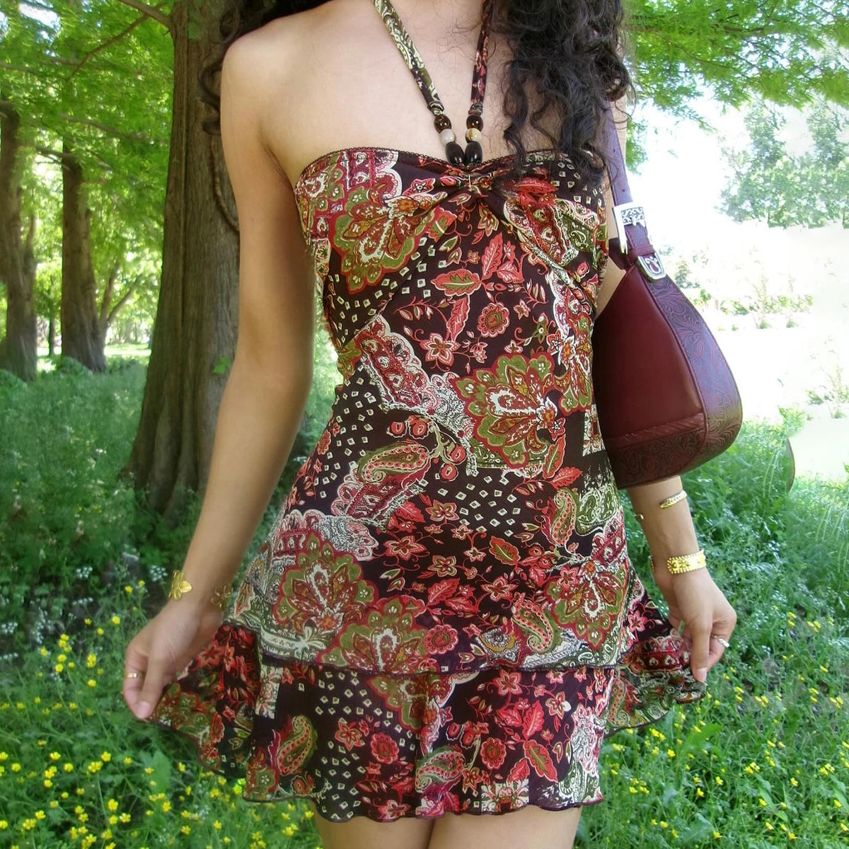 ITGIRLSOCIETY Romantic Print Halter Backless Mini Dress