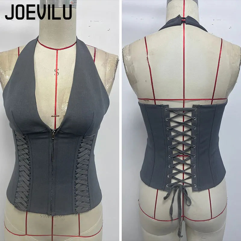 ITGIRLSOCIETY Boning Halter Corset Bustier Top