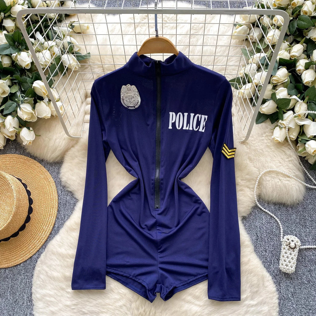ITGIRLSOCIETY Sexy Police Uniform Long Sleeve Jumpsuit