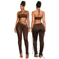 ITGIRLSOCIETY Halter Crop Top & Eyelet Pants Two Piece Set