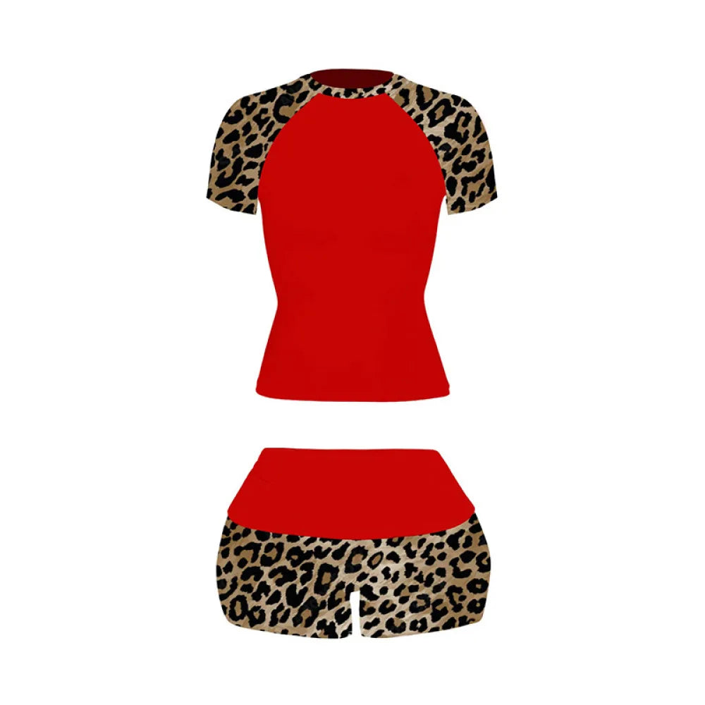 ITGIRLSOCIETY Y2K Leopard Patchwork Crop & Shorts Set