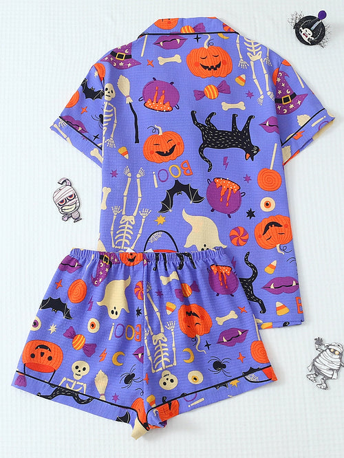 ITGIRLSOCIETY Black Cat Halloween Pajama Set
