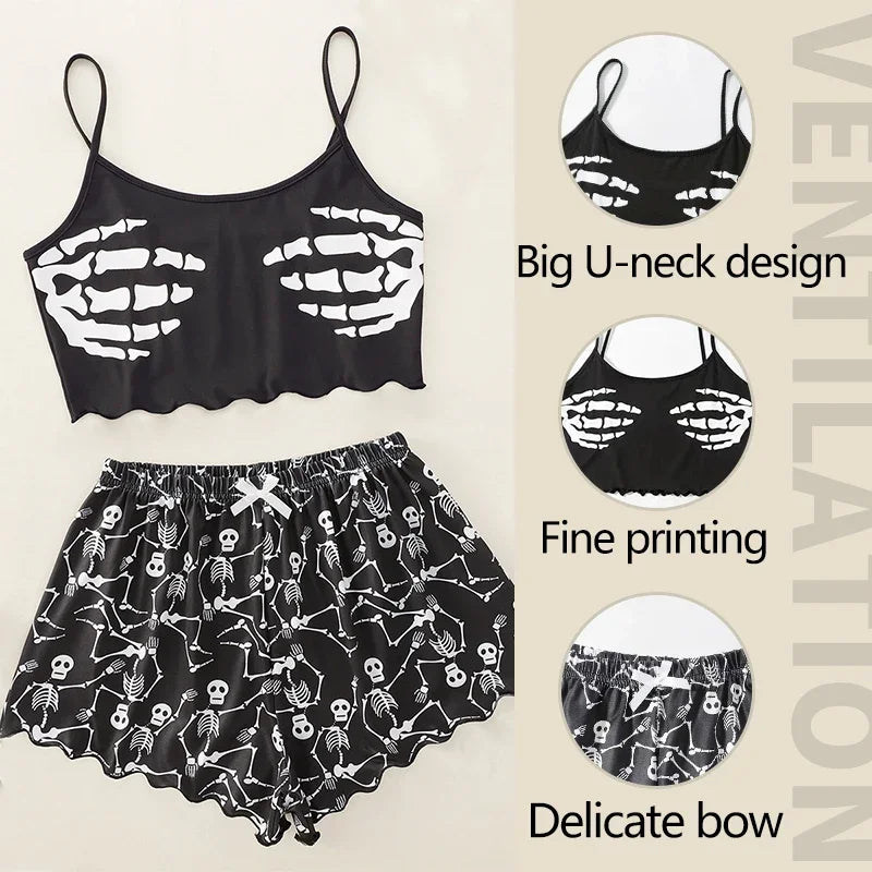 ITGIRLSOCIETY Skull Print 2-Piece Pajama Set
