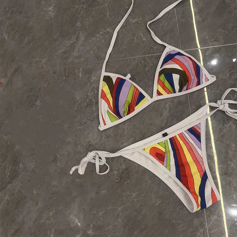 Luxury Design Women's Sexy Small Chest Push-up Kini Set Swimsuit Brand Beach Swimsuit Print Belly-covering Slimming Swimsuit