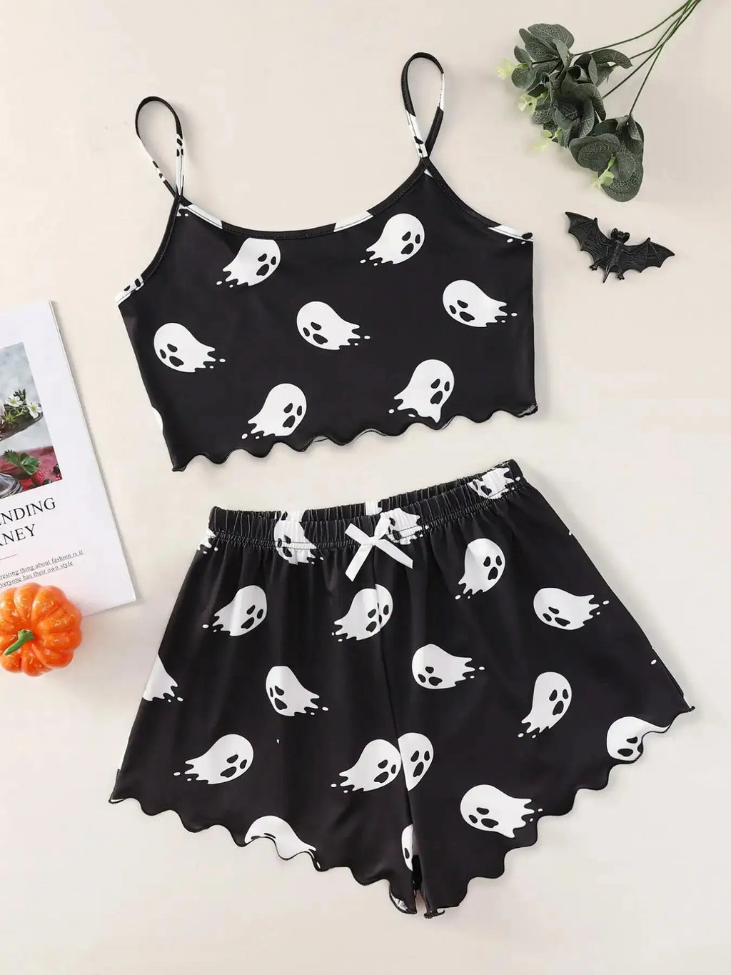 ITGIRLSOCIETY Skull Print Halloween Sleepwear Set