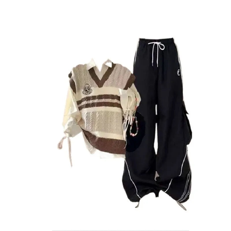 ITGIRLSOCIETY Vintage Knit Top & Cargo Pants Set