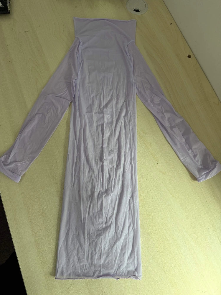 Joskaa Transparent Stretch Seamless Shiny Lingerie Dress Long Sleeve Tight Bodycon Pencil Skirt Nightwear Ntimate Night Dress
