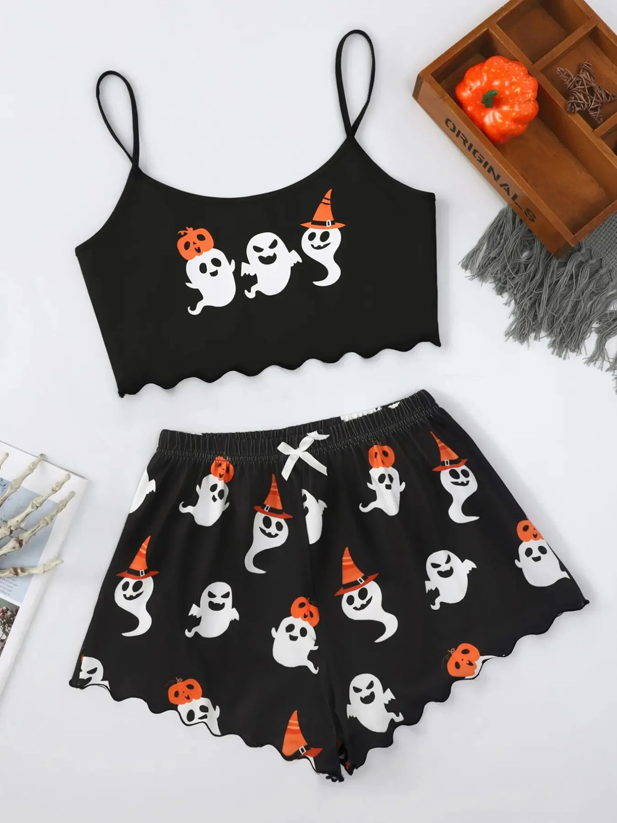 ITGIRLSOCIETY Skull Print Halloween Sleepwear Set
