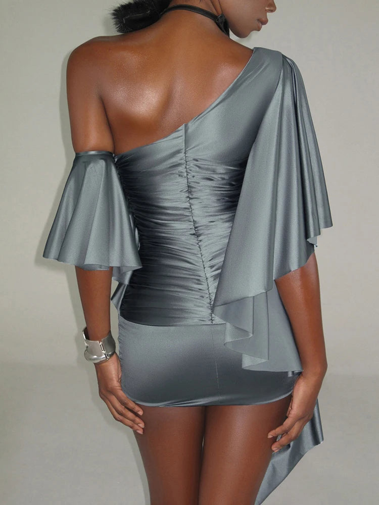 ITGIRLSOCIETY Off-Shoulder Flare Mini Dress