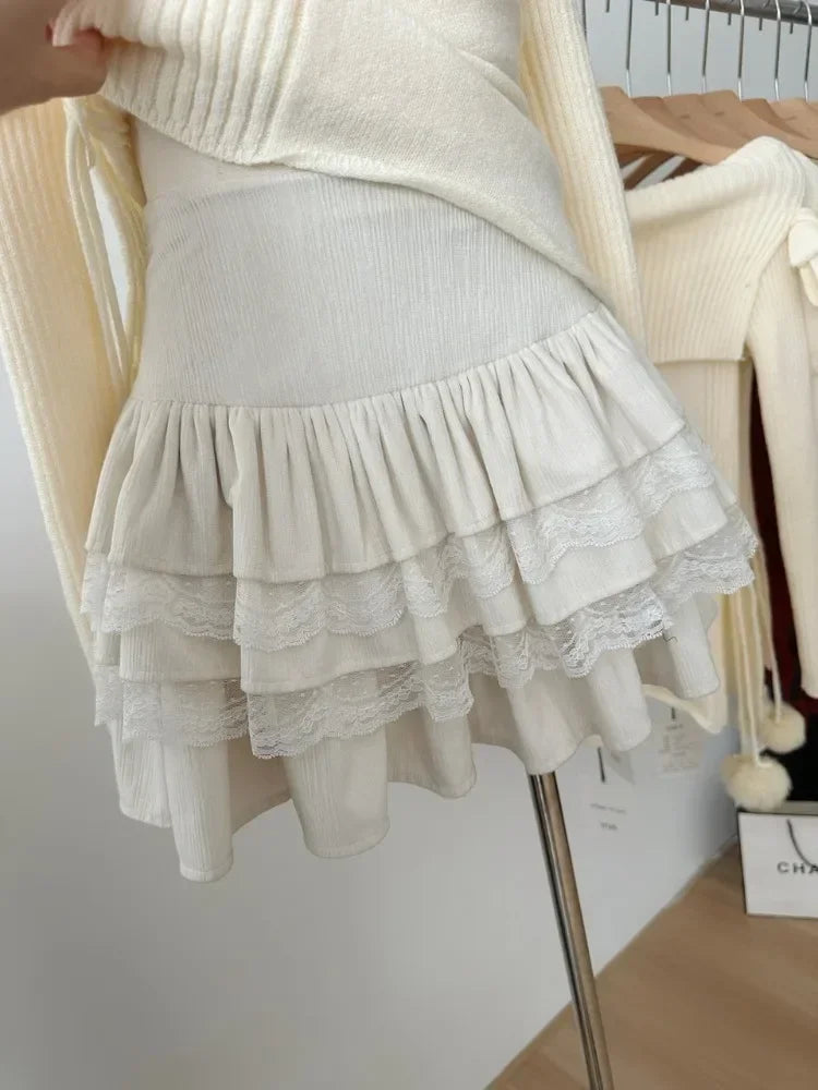 ITGIRLSOCIETY Slash Neck Bow Sweater & Mini Skirt Set