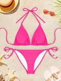 2Pcs Sexy Bikini Swimsuit For Women Solid Color Swimwear Summer Bathing Suits Females Backless Beachwear Halter Swimwear