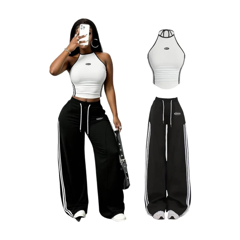 ITGIRLSOCIETY Halter Stripe Wide Leg Set